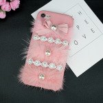 Wholesale iPhone 7 Plus Love Jewel Fur Fuzzy Plush Case (Hot Pink)